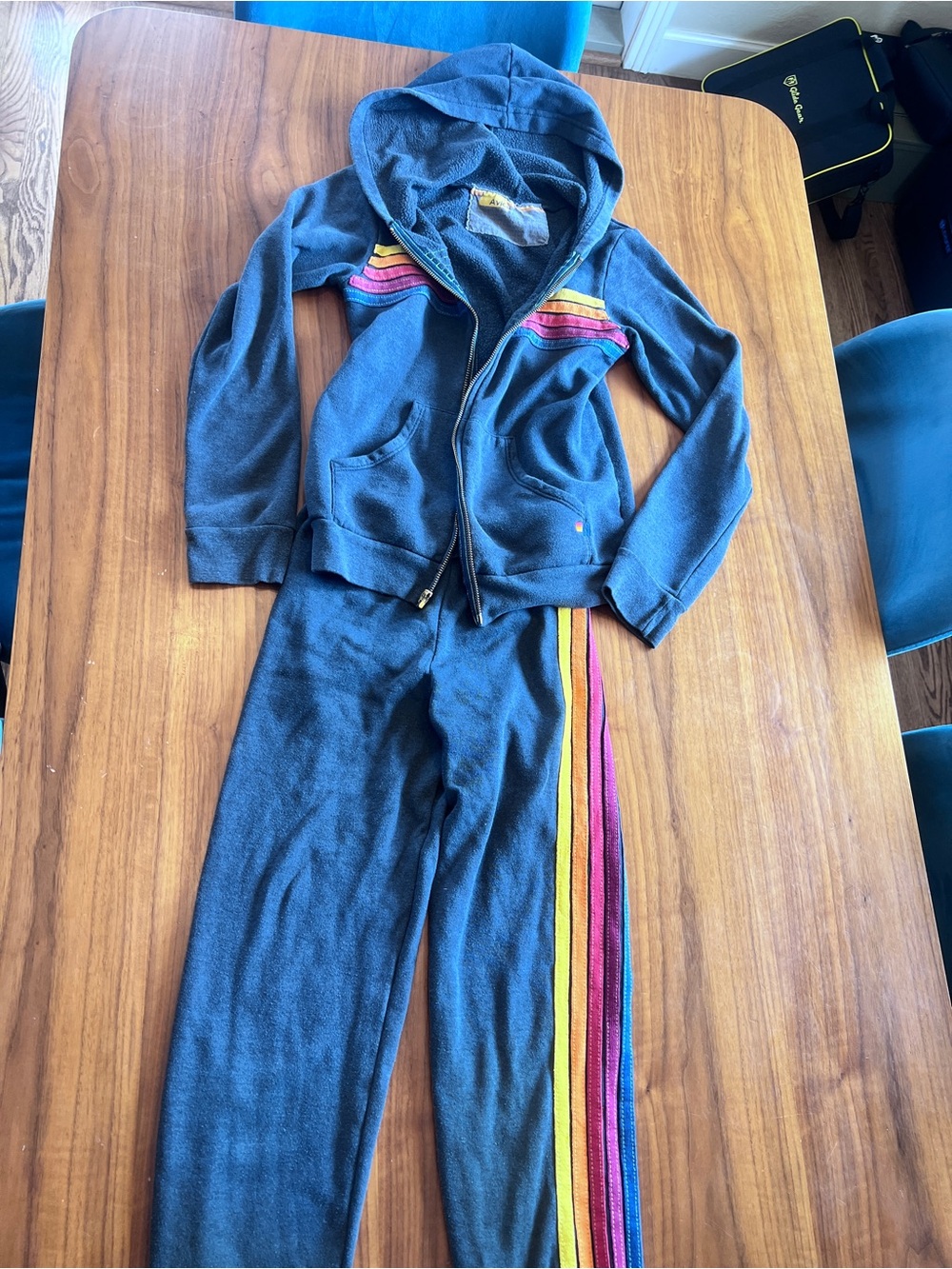 Aviator Nation Navy Kids Sweatpants with Rainbow Side Stripes